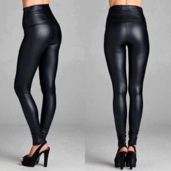 Pants - MATTE BLACK TEXTURED HIGH WAISTED  LEGGINGS